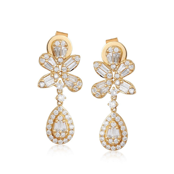 Diamond Fall Glittering Drops Earrings in 14K Yellow Gold