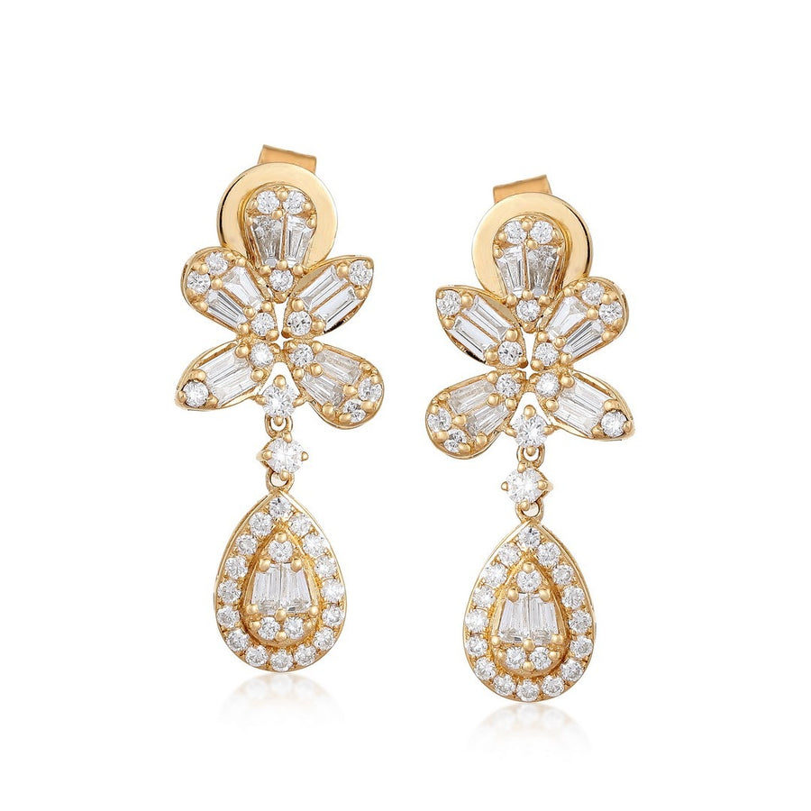 Diamond Fall Glittering Drops Earrings in 14K Yellow Gold