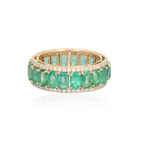 Emerald Round Baguette Eternity Band Ring in 14K Yellow Gold