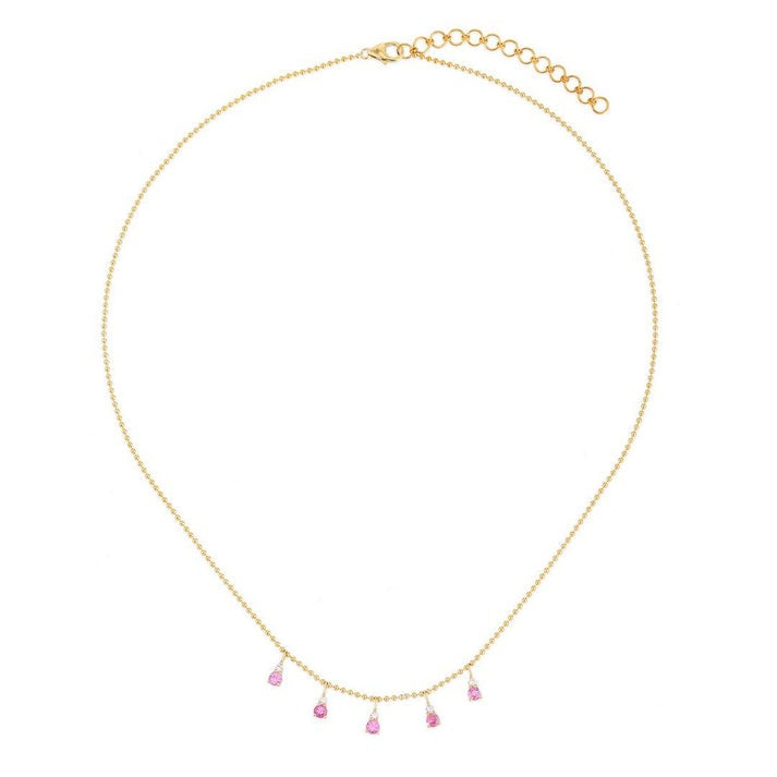 Station Ball Chain Diamond Necklace in 14K Yellow Gold