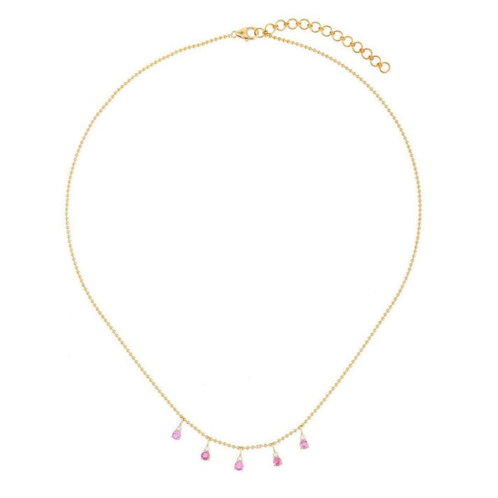 Station Ball Chain Diamond Necklace in 14K Yellow Gold