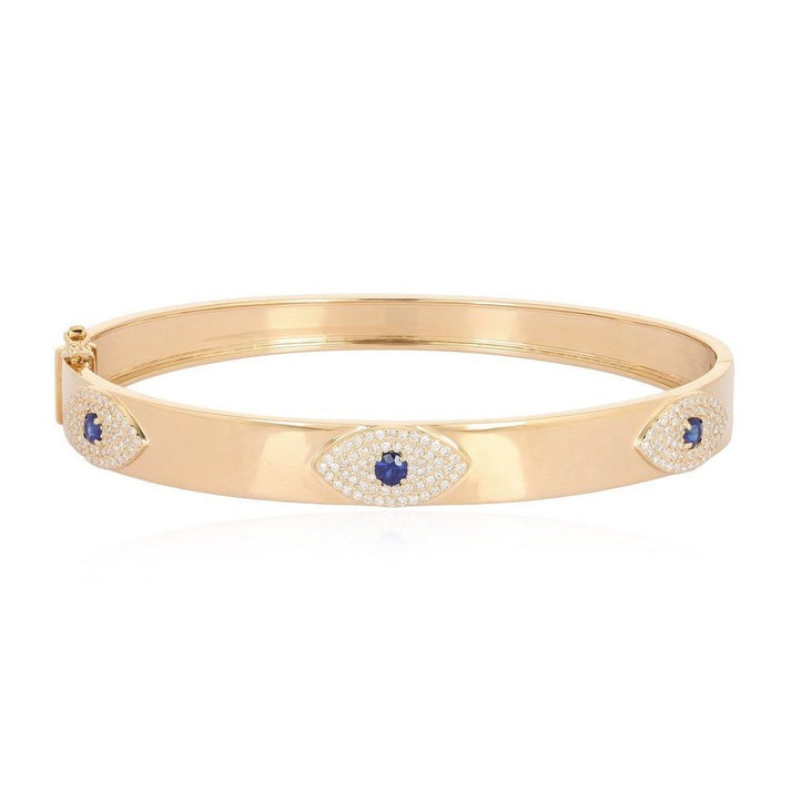 Evil Eye Sapphire Bangle Bracelet in 14K Yellow Gold