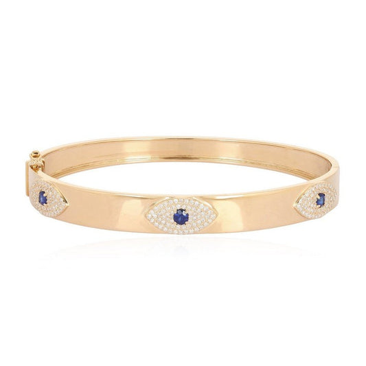 Evil Eye Sapphire Bangle Bracelet in 14K Yellow Gold