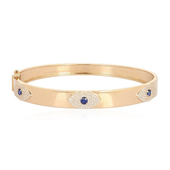 Evil Eye Sapphire Bangle Bracelet in 14K Yellow Gold