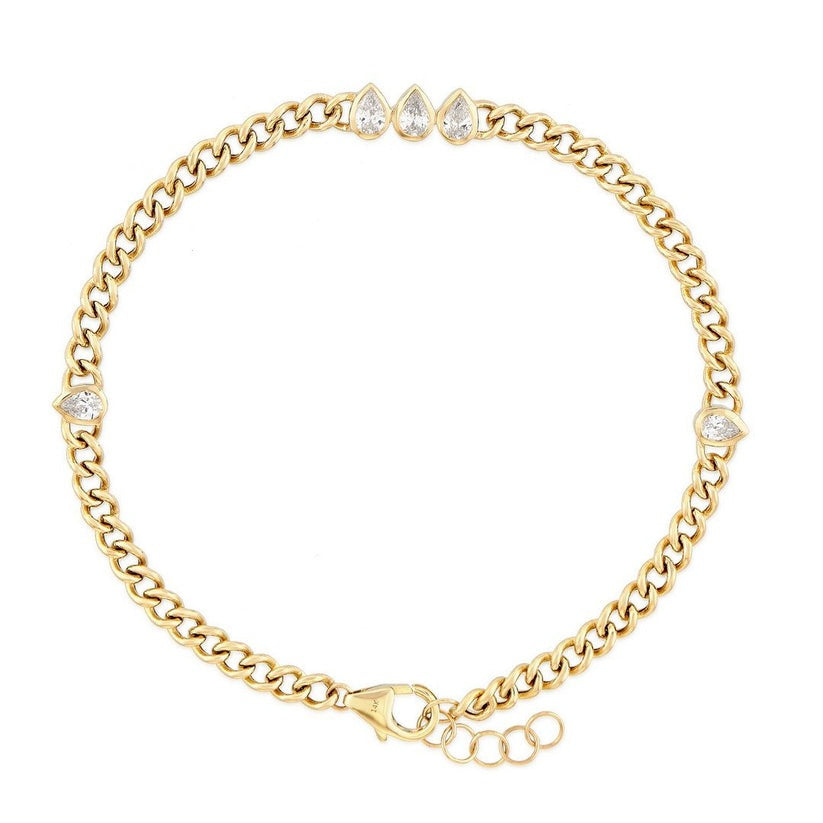 Pear Diamond Curb Chain Bracelet in 14K Yellow Gold