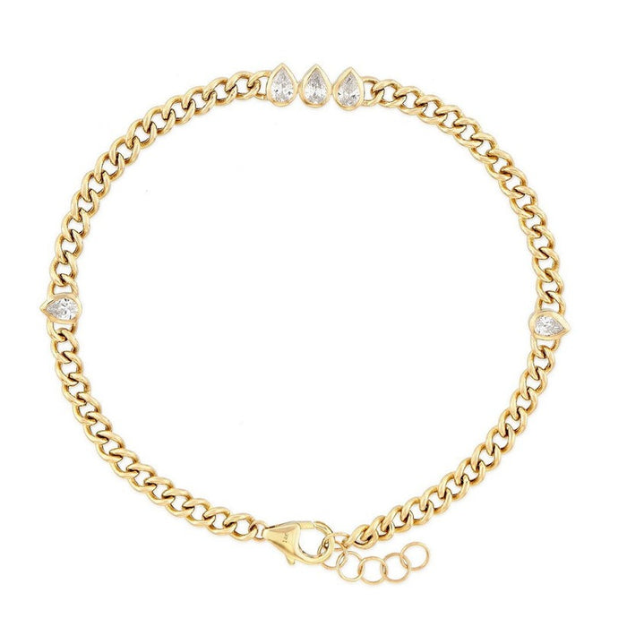 Pear Diamond Curb Chain Bracelet in 14K Yellow Gold