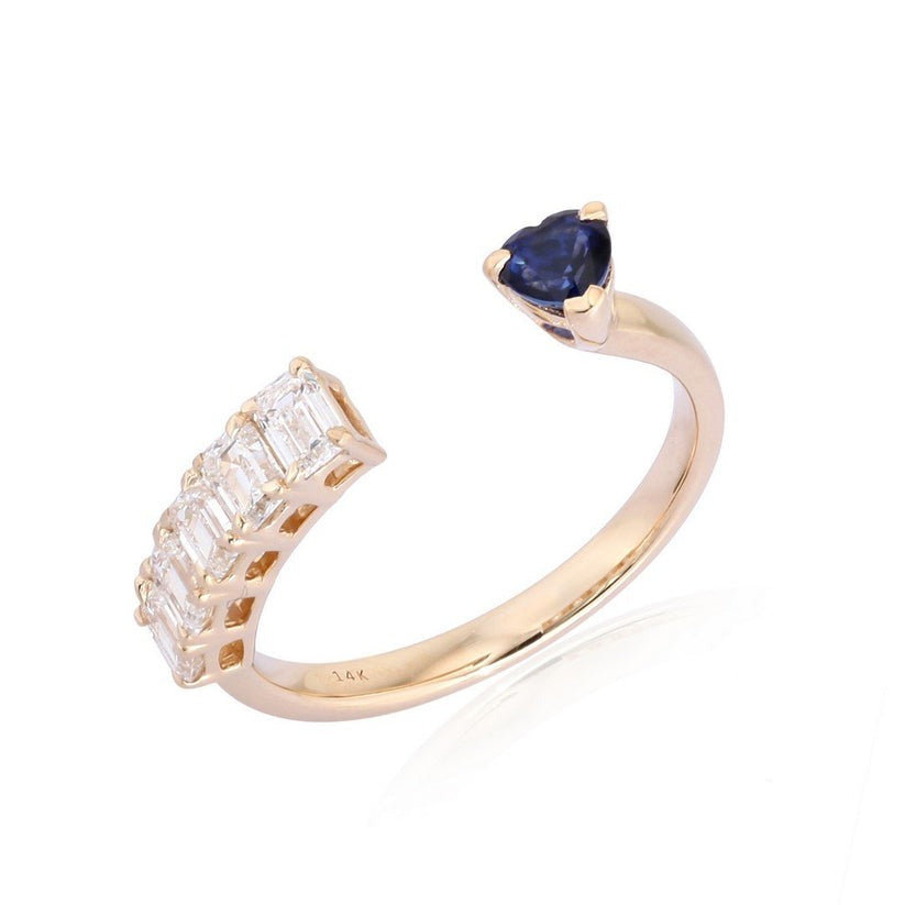 Heart Baguette Diamond Open Ring in 14K Yellow Gold