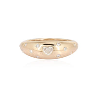 Heart Diamond Detailing Domed Ring in 14K Yellow Gold