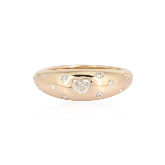 Heart Diamond Detailing Domed Ring in 14K Yellow Gold