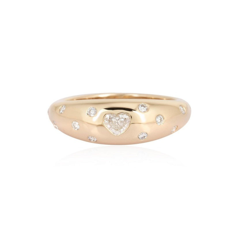 Heart Diamond Detailing Domed Ring in 14K Yellow Gold