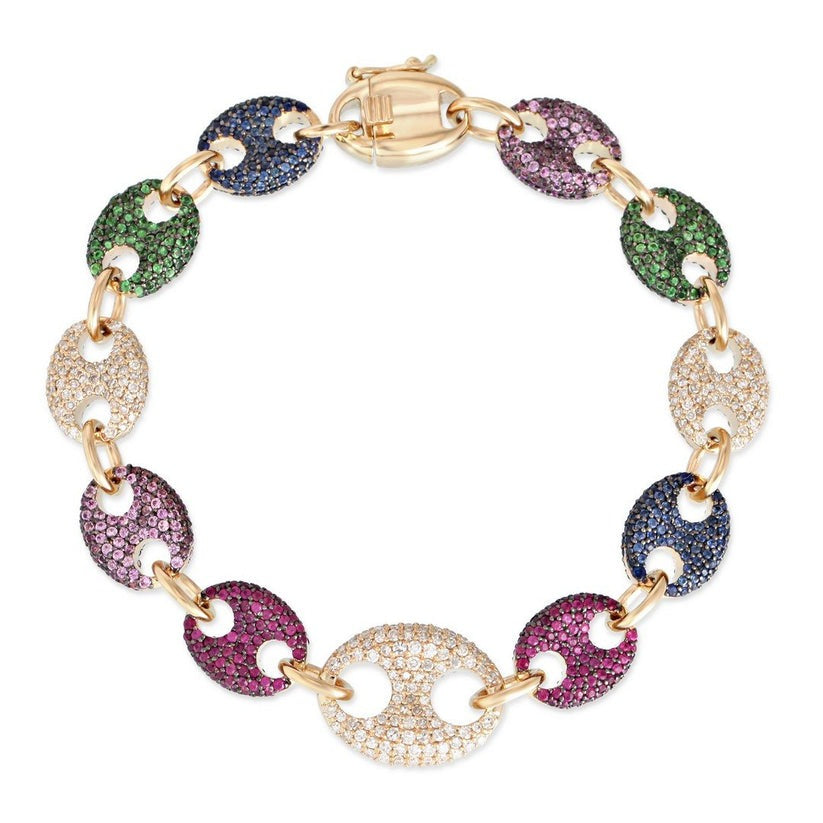 Prism Links Multi Gemstone Chain Bracelet in 14K Gold
