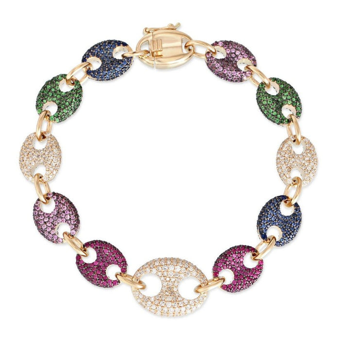 Prism Links Multi Gemstone Chain Bracelet in 14K Gold