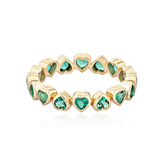 Heart Cut Emerald Eternity Ring in 14K Yellow Gold