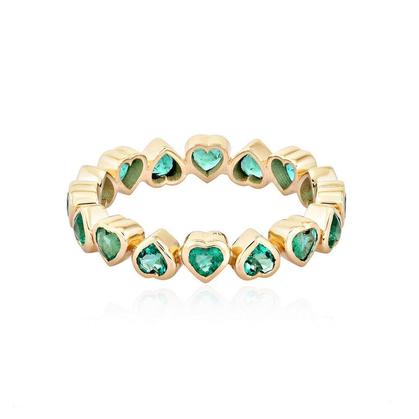Heart Cut Emerald Eternity Ring in 14K Yellow Gold