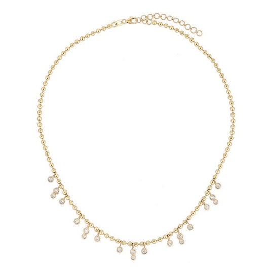 Ball Chain Diamond Serenity Station Necklace in 14K Yellow Gold