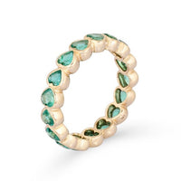 Pear Cut Emerald Heart Motif Ring in 14K Yellow Gold
