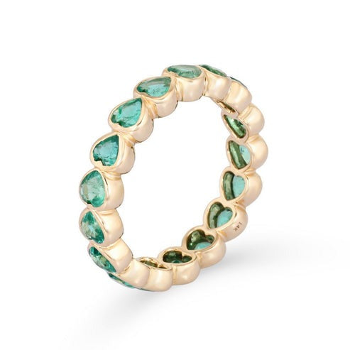 Pear Cut Emerald Heart Motif Ring in 14K Yellow Gold