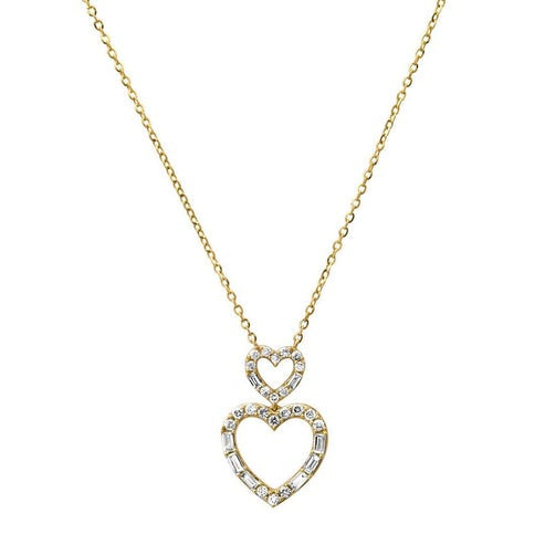 Double Open Heart Diamond Pendant Necklace in 14K Yellow Gold