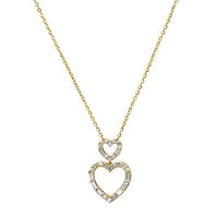 Double Open Heart Diamond Pendant Necklace in 14K Yellow Gold