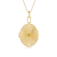 Radiant Oval Locket Green Opal Pendant Necklace in 14K Yellow Gold