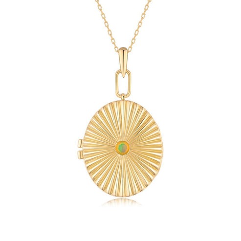 Radiant Oval Locket Green Opal Pendant Necklace in 14K Yellow Gold