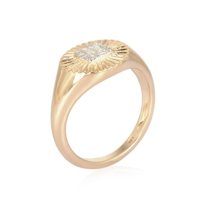 Statement Signet Sunburst Diamond Ring in 14K Yellow Gold