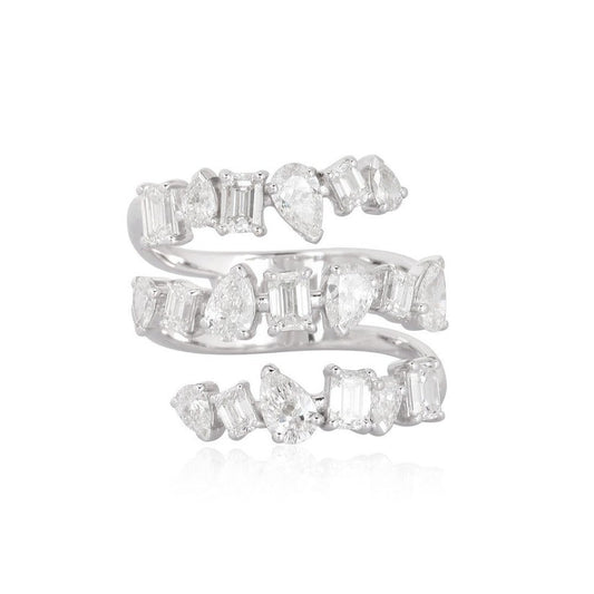 Wrap Elegance Mixed Cut Diamond Spiral Ring in 14K White Gold