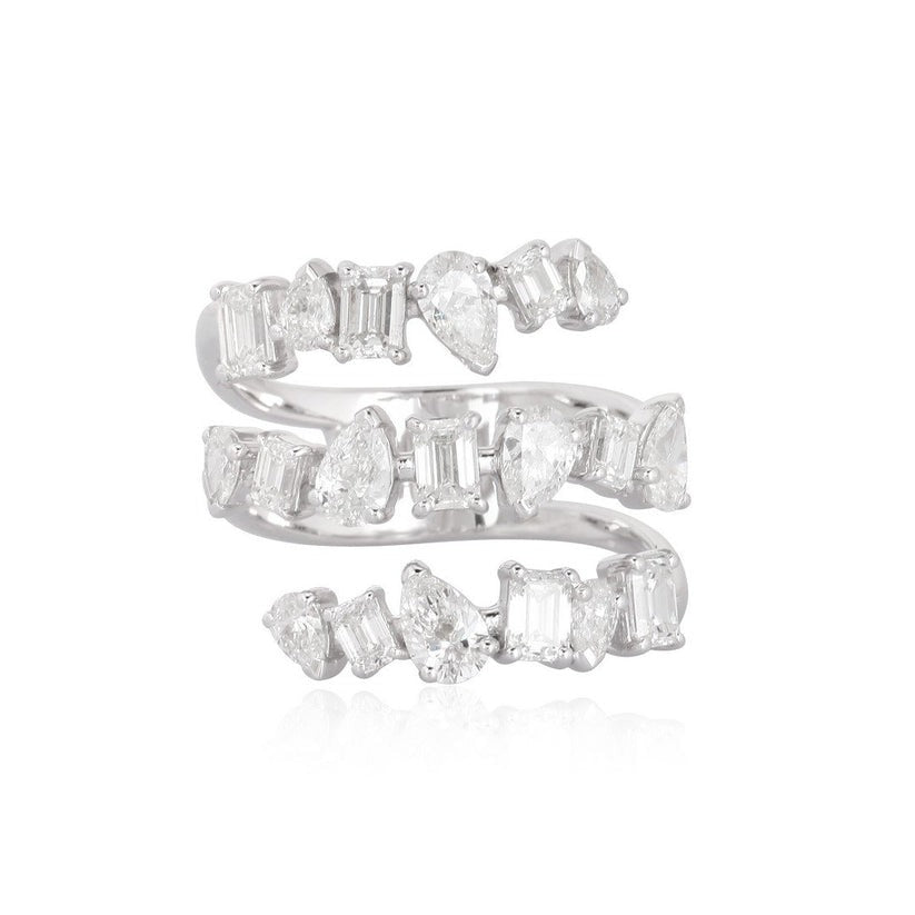 Wrap Elegance Mixed Cut Diamond Spiral Ring in 14K White Gold