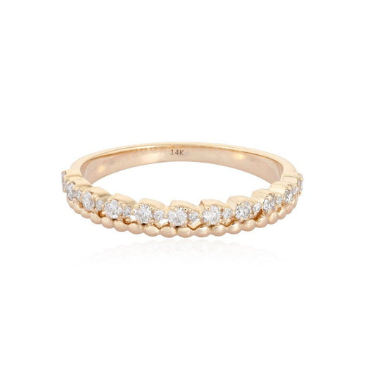 Beaded Diamond Eternity Band Ring in 14K Yellow Gold