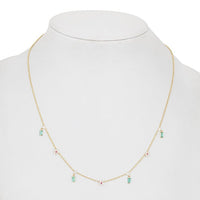 Baguette Emerald Round Ruby Charms Necklace in 14K Yellow Gold