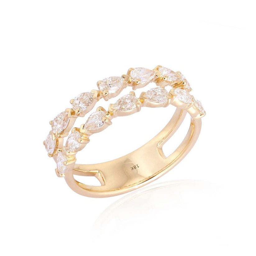 Double Row Pear Cut Diamond Ring in 14K Yellow Gold