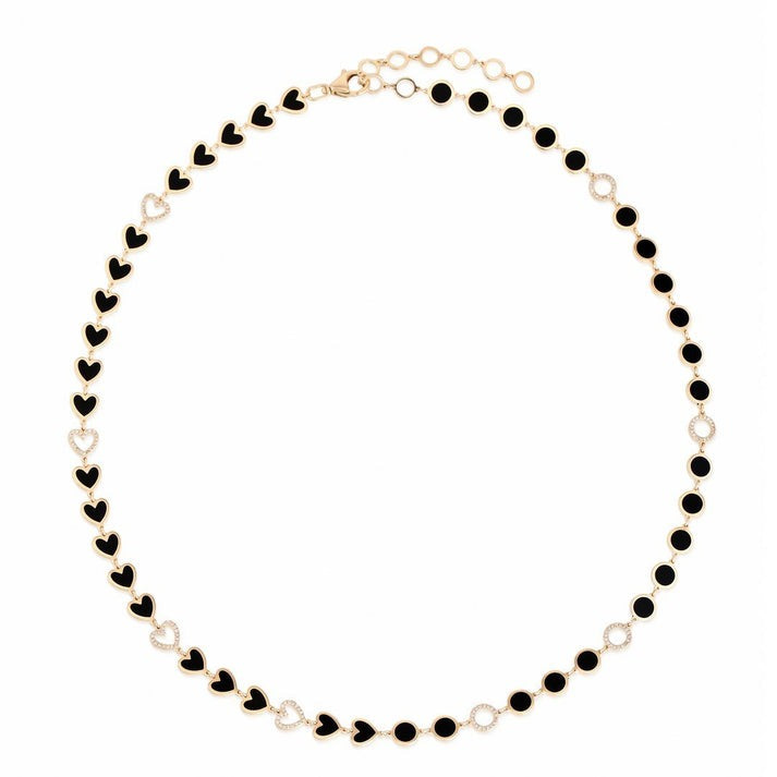 Heart Shape Diamond Station Necklace in 14K Yellow Gold