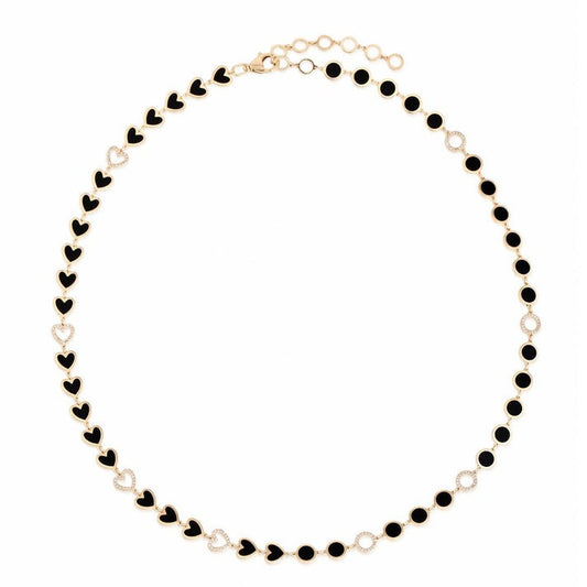Heart Shape Diamond Station Necklace in 14K Yellow Gold
