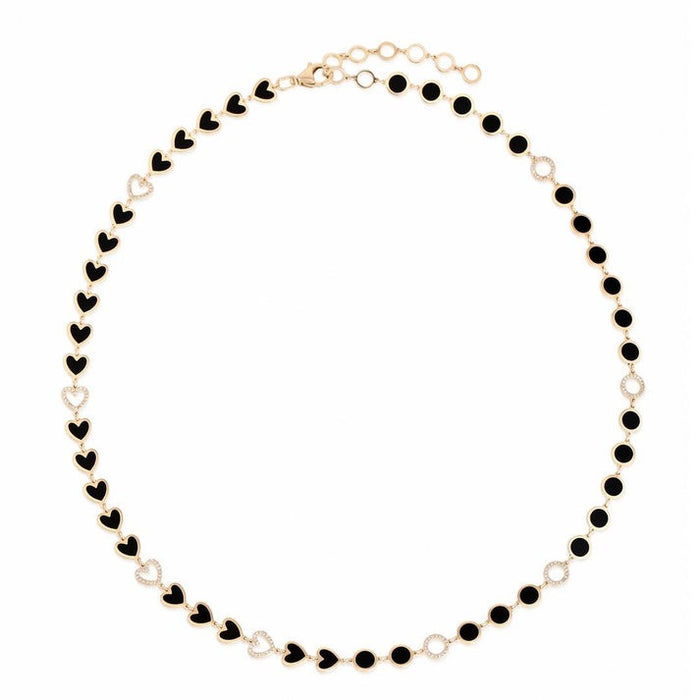 Heart Shape Diamond Station Necklace in 14K Yellow Gold