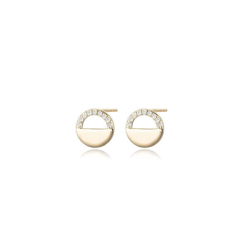 Modern Circle Diamond Stud Earrings in 14K Gold