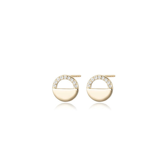 Modern Circle Diamond Stud Earrings in 14K Gold