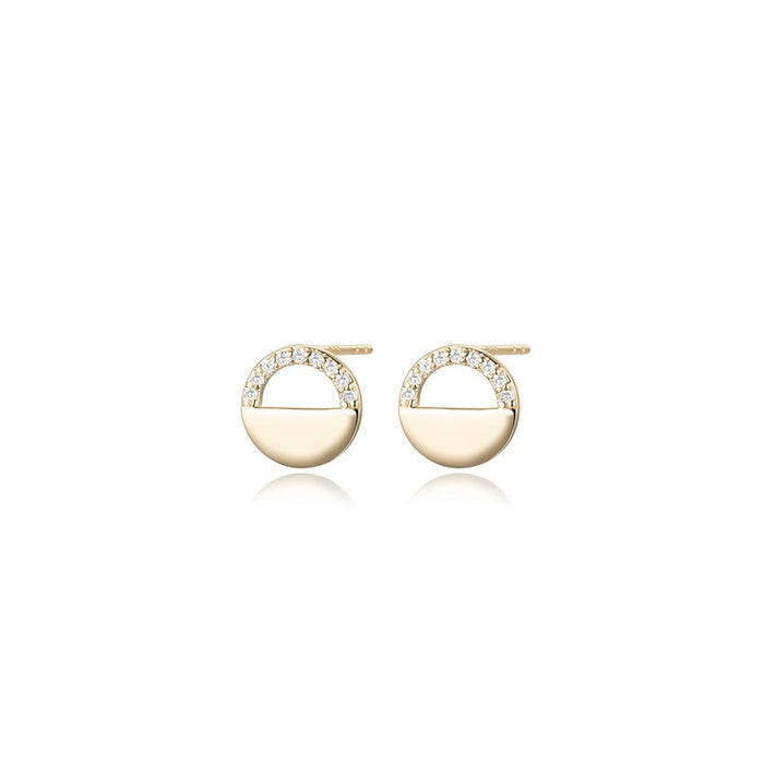 Modern Circle Diamond Stud Earrings in 14K Gold