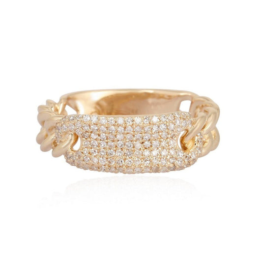Pave Diamond Chain Link Statement Ring in 14K Yellow Gold