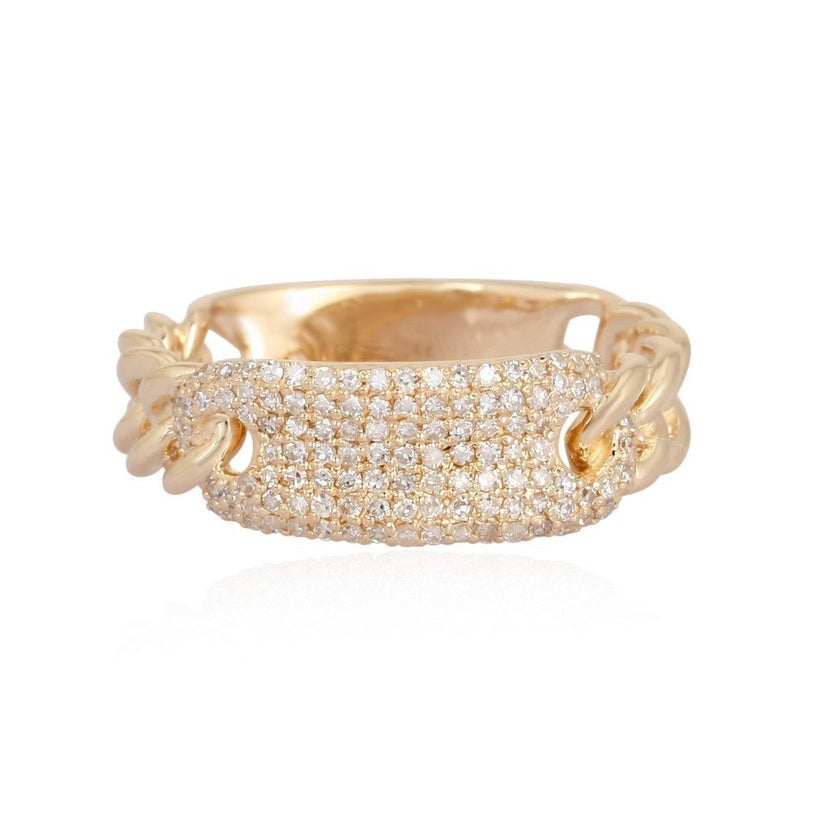 Pave Diamond Chain Link Statement Ring in 14K Yellow Gold