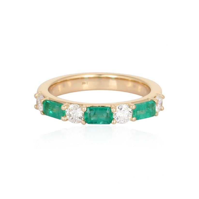 Emerald Diamond Ruby Eternity Ring in 14K Yellow Gold