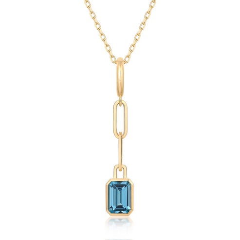 Orbit Blue Topaz Pendant Necklace in 14K Yellow Gold