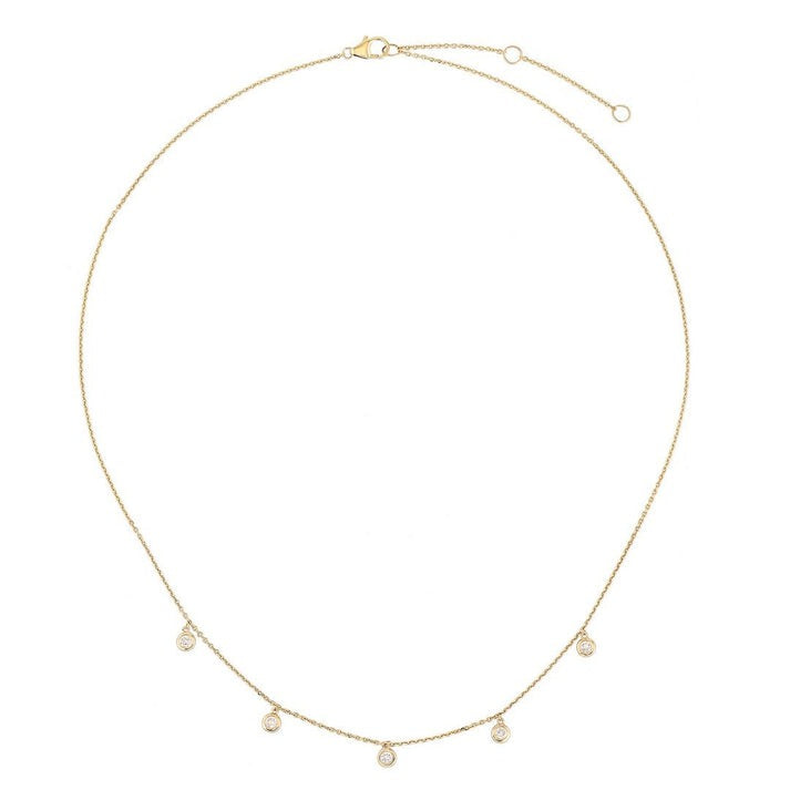 Emerald Blue Sapphire Diamond Station Necklace in 14K Yellow Gold