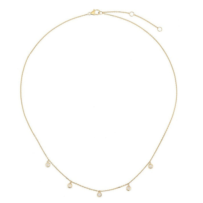 Emerald Blue Sapphire Diamond Station Necklace in 14K Yellow Gold