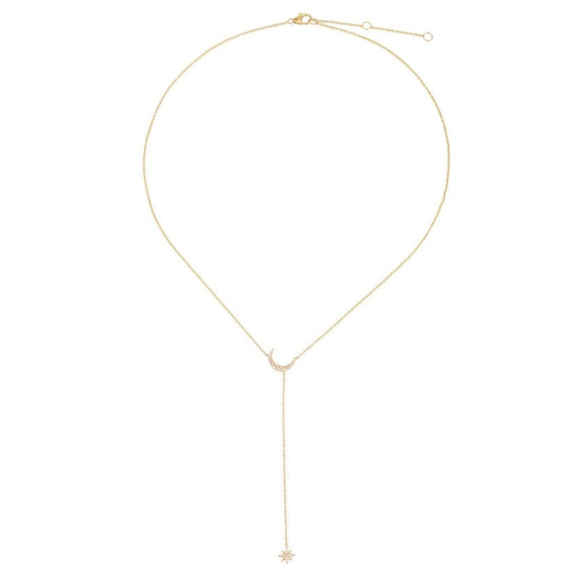 Lustre Moon Diamond Lariat Necklace in 14K Yellow Gold