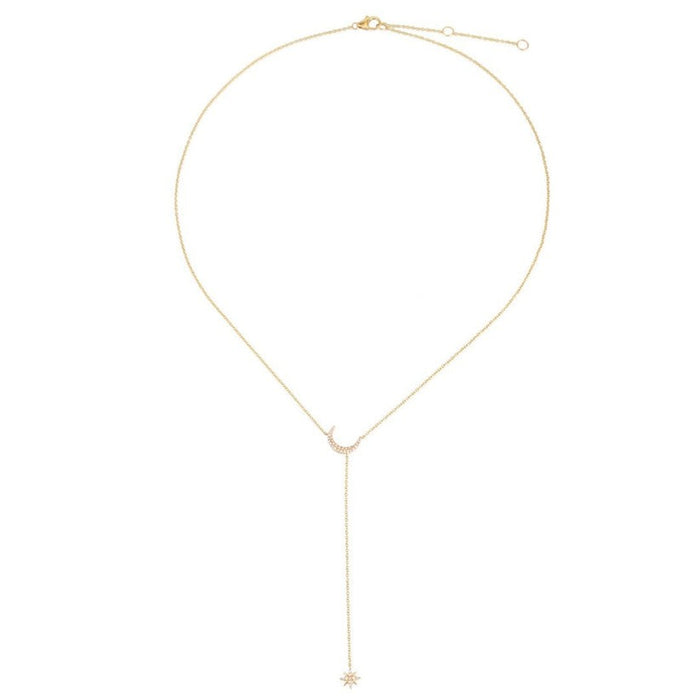 Lustre Moon Diamond Lariat Necklace in 14K Yellow Gold