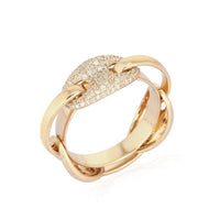 Pave Diamond Link Dome Ring in 14K Yellow Gold