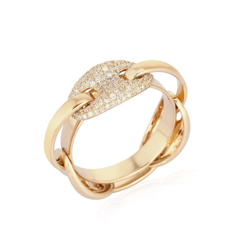 Pave Diamond Link Dome Ring in 14K Yellow Gold
