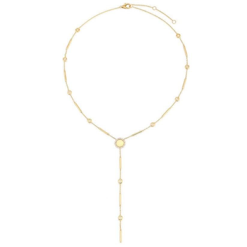 Lariat Bezel Set Accents Necklace in 14K Yellow Gold