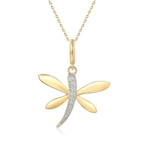 Diamond Full Cut Butterfly Pendant Necklace in 14K Yellow Gold