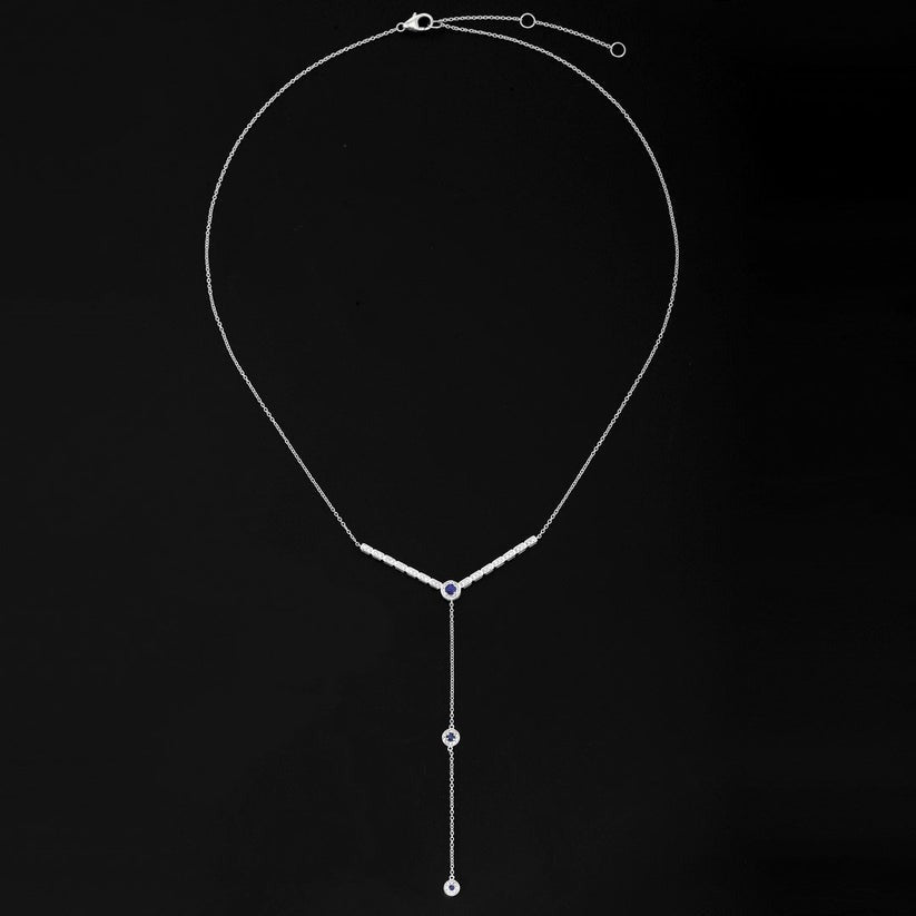 Pure Blue Sapphire Diamond Lariat Necklace in 14K Yellow Gold